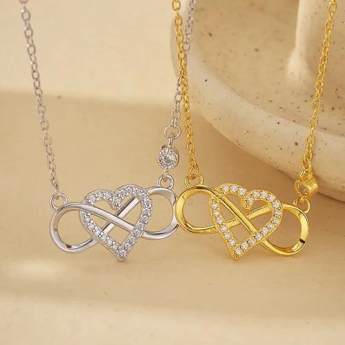 925 Sterling Silver Infinity Heart Shape Zircon 18K Gold Plated Necklace