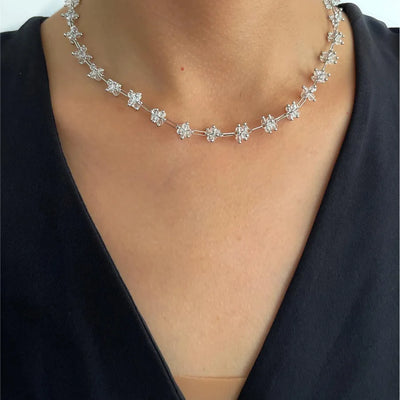 vintage style flower copper plating inlay glass 18k gold plated necklace