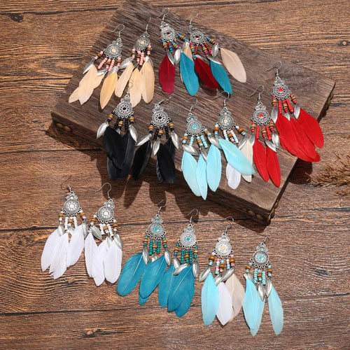 1 pair bohemian flower tassel plating metal drop earrings