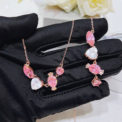 lady water droplets heart shape copper inlay artificial gemstones bracelets necklace