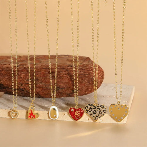 simple style heart shape copper 14k gold plated zircon pendant necklace in bulk