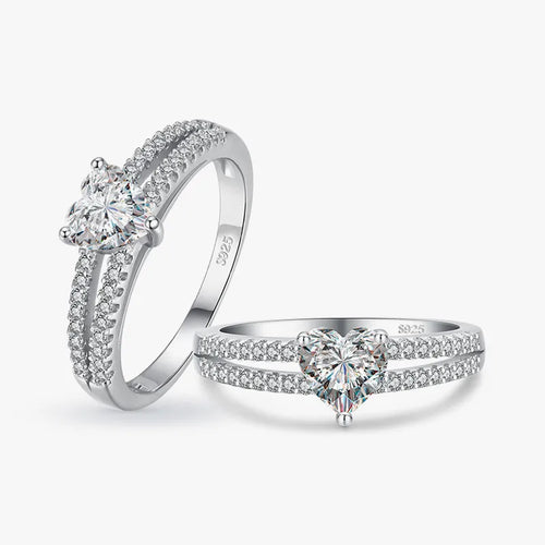925 Sterling Silver Plating Inlay Heart Shape Zircon Rings
