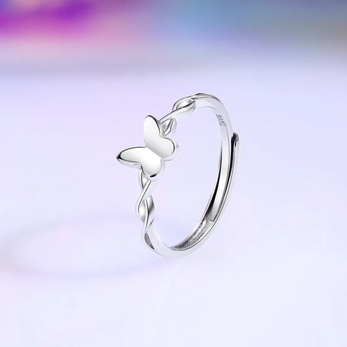 S925 Silver Butterfly Mobius Ring Women's Super Fairy High-End Fairy Ring Jewelry Romantic Simple Style Casual Daily Beach Selfie Party