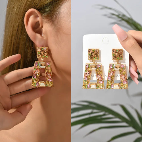 1 pair retro lady simple style trapezoid plating alloy artificial gemstones drop earrings