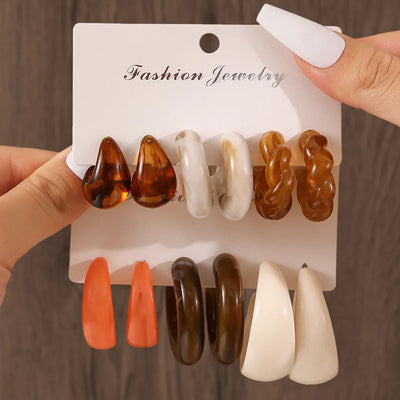 Elegant Vintage Women's Drop Earrings Set Fresh Retro Forest System Geometric Pattern Ring Shaped Drip Style Jewelry Accessories