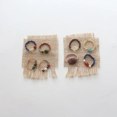 New Ethnic Style Agate Turquoise Ring For Women Unique Personality Lightweight Versatile Ring Handmade Beaded Jewelry