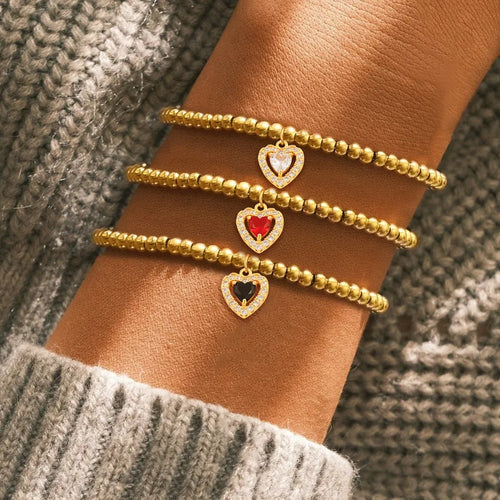 Wholesale Jewelry Elegant Simple Style Classic Style Heart Shape Copper Artificial Crystal Zircon Inlay Beaded Chain Bracelets
