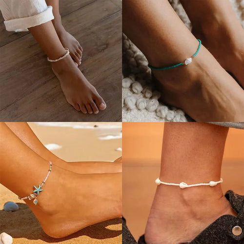 Bohemian Women’s Rope Anklet with Shell Pattern Beading, Stylish Foot Accessory