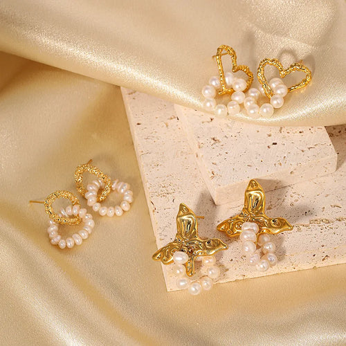 1 pair classical retro geometric beaded plating freshwater pearl copper 18k gold plated earrings