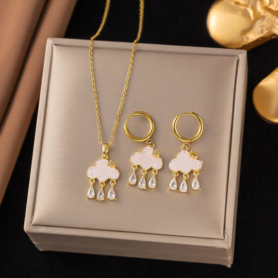 Wholesale Jewelry Elegant Sweet Classic Style Clouds 316 Stainless Steel  Earrings Necklace Jewelry Set