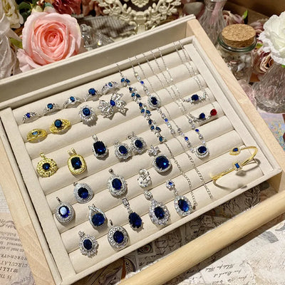 Redesigned Blue Sapphire Pendant Set Artificial Gemstone Copper Material Heart Shape Water Drop Umbrella Shape Jewelry