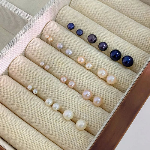 1 Pair 925 Sterling Silver Freshwater Pearl Freshwater pearl earrings Geometric Ear Studs