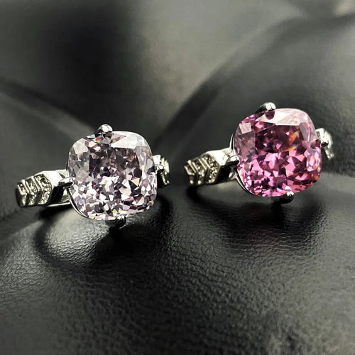 Elegant Zircon Ash Ring For Women Simple Stylish Square Geometric Design High Carbon Diamond Color Gemstone Jewelry Accessory