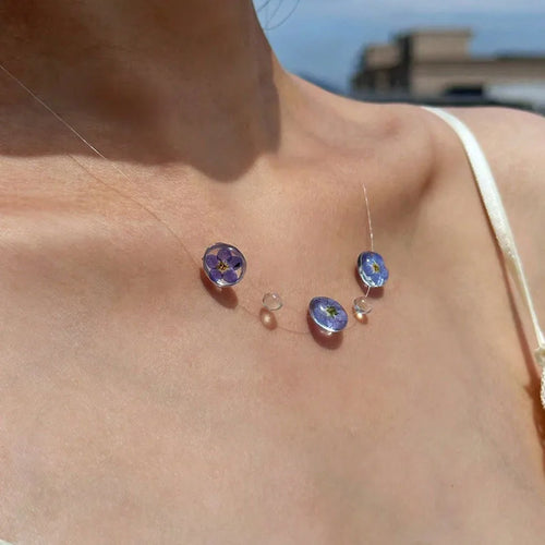 Sweet Atmosphere Dried Flower Transparent Dewdrop Necklace High-End Minimalist Geometric Zinc Alloy Luxury Women's Jewelry