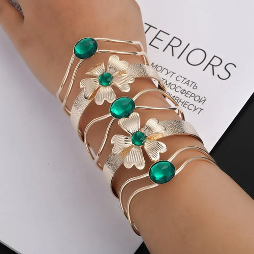Exaggerated Metal Hand Bracelets Women Open Arm Rings Fashion Personality Jewelry Accessories Floral Style Alloy Craft