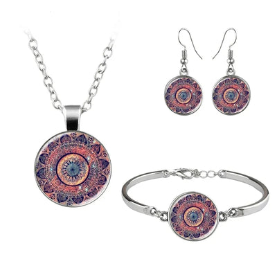 Elegant Bohemian Mandala Silver Plated Glass Alloy Wholesale Jewelry Set