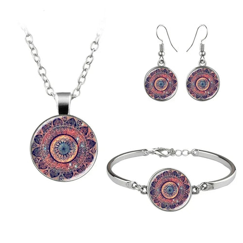 Elegant Bohemian Mandala Silver Plated Glass Alloy Wholesale Jewelry Set