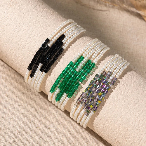 Vintage Style Classic Style Square Imitation Pearl Beaded Chain Wrap Bracelets Wholesale