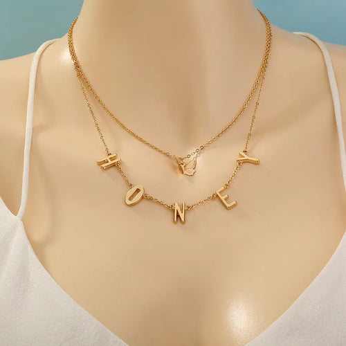 Trendy Butterfly Pendant Collarbone Chain Necklace 26 Letters Personalized  Style Irregular Electroplated Alloy Women's Jewelry Accessory