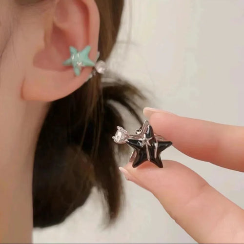 Cute Small Double-Sided Rhinestone Star Ear Cuffs Fashionable Women's Earring Stylish Trendy Mixed Material Ear Jewelry