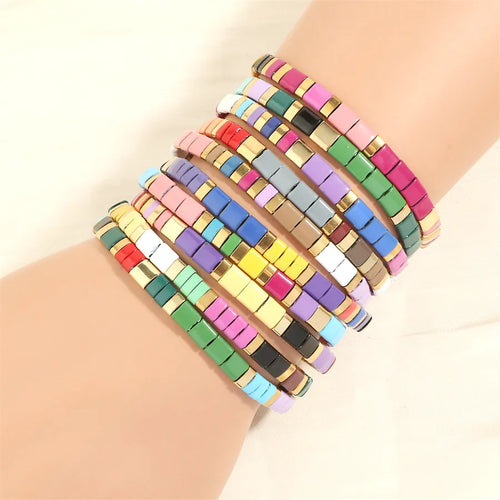 beach square copper beaded 18k gold plated bracelets
