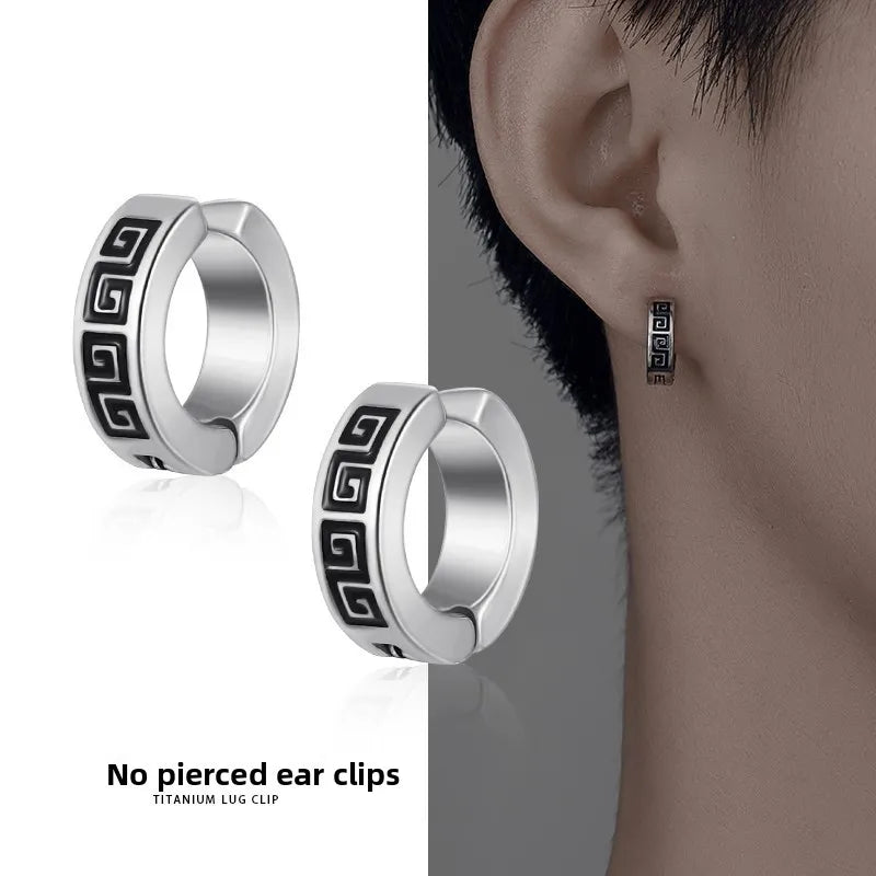 Black Titanium Steel Ear Cuff No Piercing Required Men's Fashion Minimalist Ear Jewelry U-Shaped Design Unisex Polished Finish