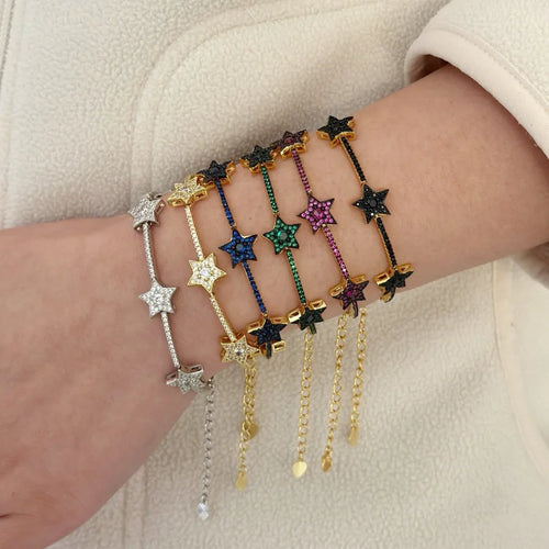 Wholesale Jewelry Casual Elegant Star Copper Zircon Half Chain Tube and Chain Bracelets