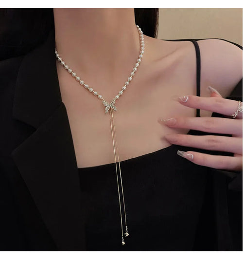 Internet Celebrity Fashion Distinctive Pearl Butterfly Necklace ins Trendy All-match Niche Pendant Cold Style Light Luxury Collarbone