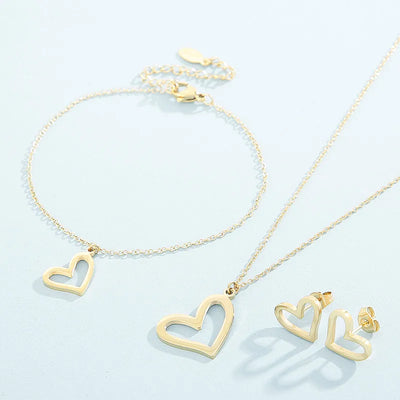 Wholesale Jewelry Vintage Style Heart Shape Titanium Steel 18K Gold Plated Jewelry Set