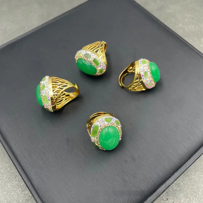 New Fashionable Personalized Dyed Electroplated Jadeite Ring Original Design Gemstone Ring For Women With Meteor Shower And Star Patterns