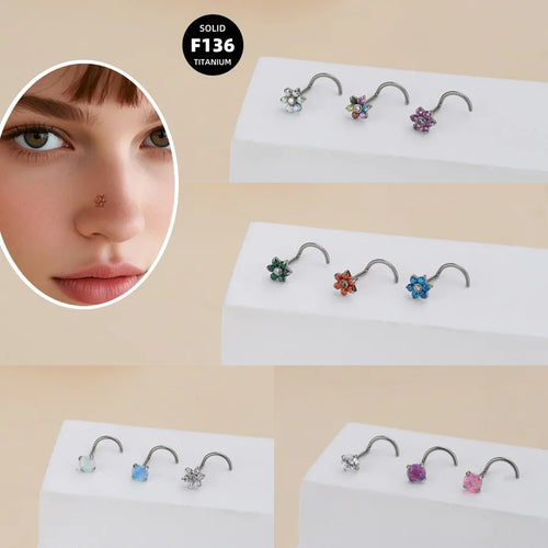 Titanium Alloy Nose Studs Bent Bar S Bar Zirconia Flower Opal Piercing Jewelry Bohemian Pattern Unisex Simple Style Polished Craft