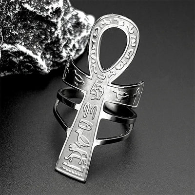 Men's Stainless Steel Cross Ring Vintage Egyptian Symbol Jewelry Accessory Adjustable Twist Craft
