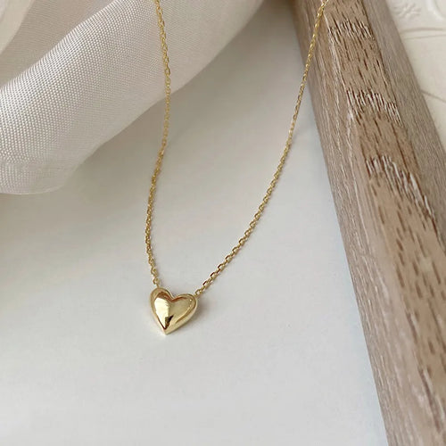 French Luxurious 925 Sterling Silver 14K Gold Plated Heart Necklace Women Simple Elegance Classic Heart Shaped Pendant Clavicle Chain