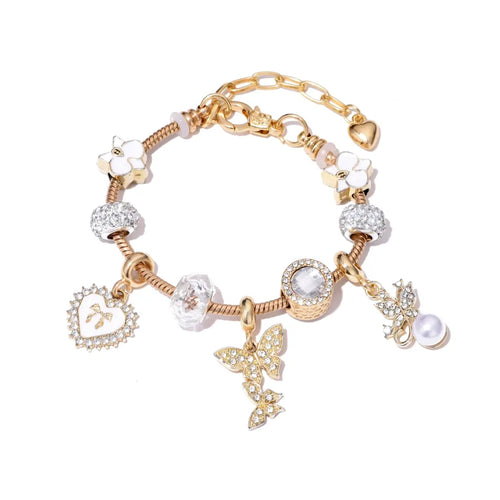 Heart Shape Alloy Bracelet with Rhinestones Pendant, Unisex Design for Stylish Wear