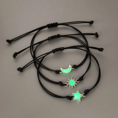 Fashionable Minimalist Glow-in-the-dark Sun Star Moon Bracelet Set Adjustable Waxed Rope Drawstring Jewelry Gift For Best Friend