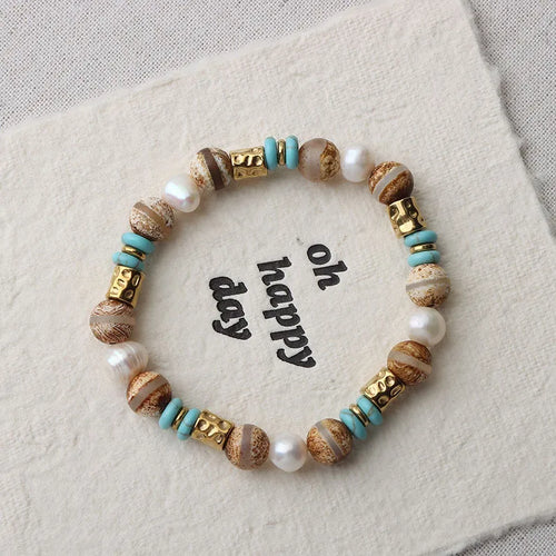 Bohemian Freshwater Pearl Bracelet with 6-7mm Baroque Pearls and Alloy Metal Material