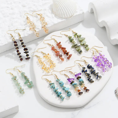 Handcrafted Long Natural Crystal Stones Dangle Earrings Elegant Geometric Pattern Women's Jewelry Accessories