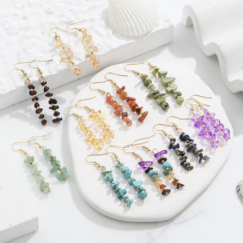 Handcrafted Long Natural Crystal Stones Dangle Earrings Elegant Geometric Pattern Women's Jewelry Accessories