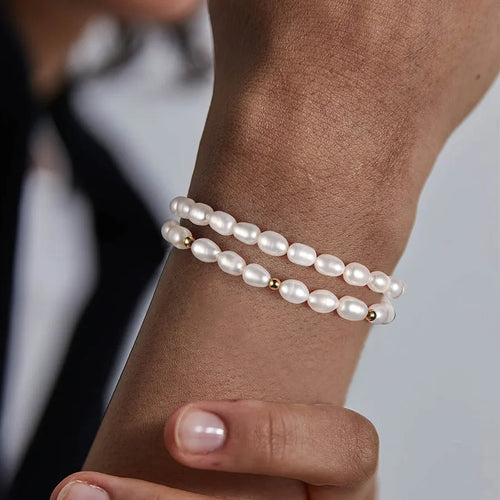 Freshwater Pearl Sterling Silver 14K Gold Plated Beaded Solid Color Bracelets