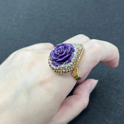 Handmade Purple Magnolia Ring New Arrival Original Design Factory Direct Shell Electroplated Floral Pattern Women's Jewelry