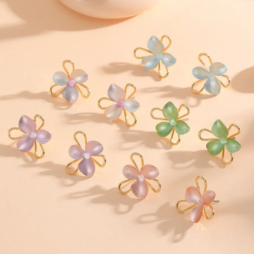 Pastoral Enamel Flowers Stud Earrings for Women with 925 Sterling Silver Iron Posts