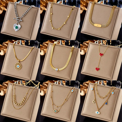 Wholesale Jewelry Lady Heart Shape Eye Titanium Steel Plating Necklace