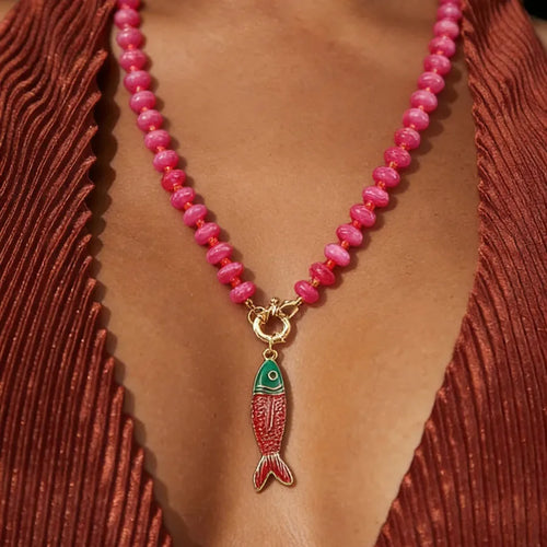 Fish Beading Necklace for Women Featuring Alloy Beaded Chain and Resin Pendant in Alloy Material