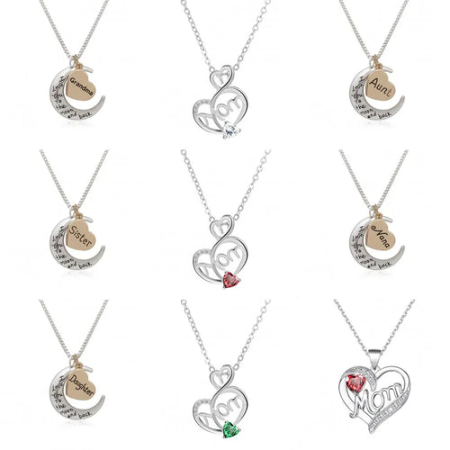mama letter moon heart shape metal copper inlay rhinestones zircon mother's day women's pendant necklace