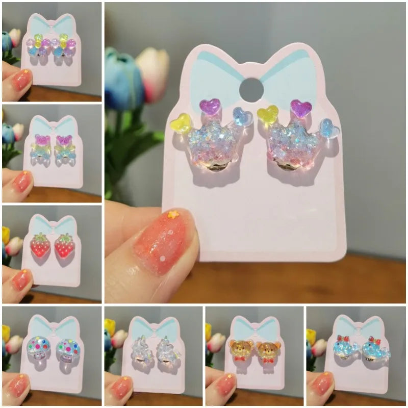 New Kidsren's Ear Clips for Little Girls, Painless Clips, Cute Cartoon Girls Without Pierced Earrings, Ear Clips, Baby Jewelry