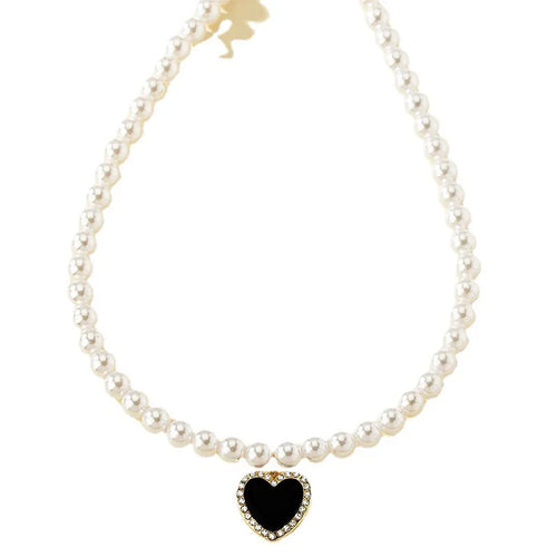 baroque style heart shape artificial pearl alloy enamel inlay artificial rhinestones women's pendant necklace