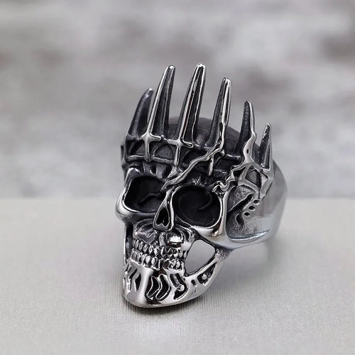 Men's Punk Skull Ring in Steel Color Made of Durable Titanium Steel