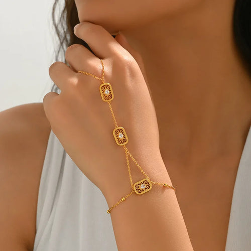 Geometric Copper Bracelets for Women with 0.03µm Electroplated 18K Real Gold and Synthetic Zirconia Inlay