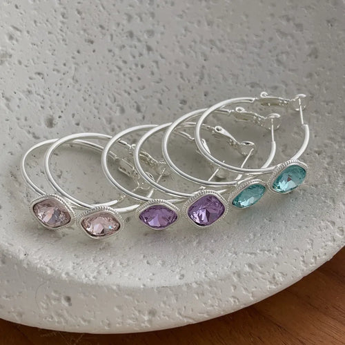Geometric Hoop Earrings for Women in Copper Alloy with Artificial Diamond Inlay, White K Electroplated 0.03-0.05µm