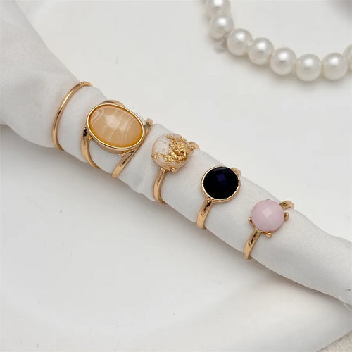 Sweet Golden Ball Rings For Women 5 Pieces Set Featuring Electroplated Metal with Resin Inlay